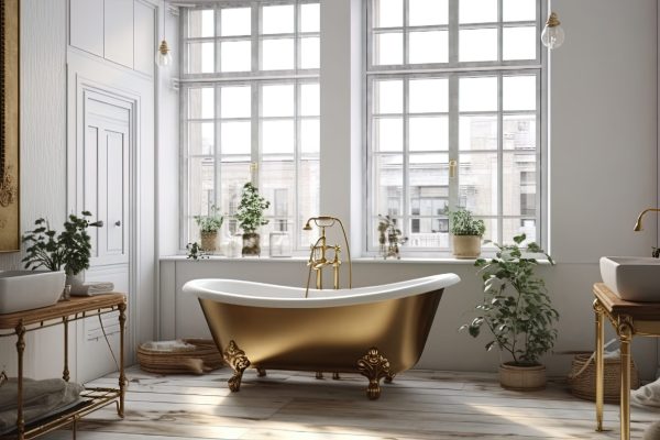 Generative AI. Beautiful design of a classic bathroom.