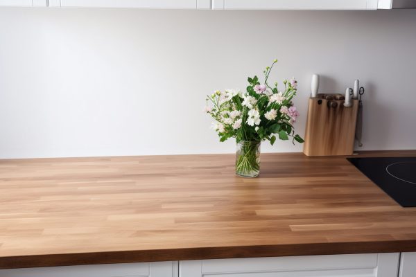 Wooden Countertop In White Kitchen